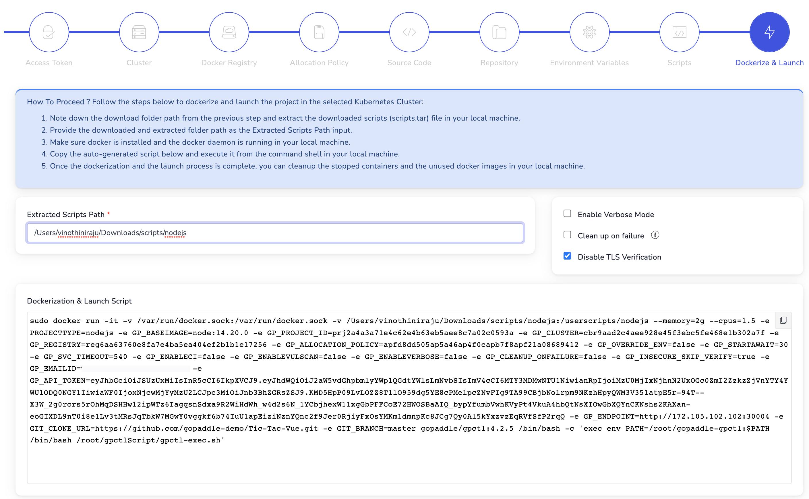 Screenshot of disabling gopaddle TLS Screenshot of disabling gopaddle TLS