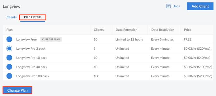 Screenshot of the Longview Plan Details screen in Cloud Manager Screenshot of the Longview Plan Details screen in Cloud Manager